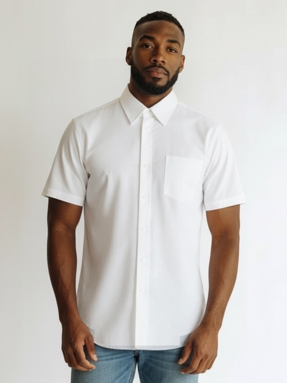 Stafford White Short-Sleeve Button-Down Shirt